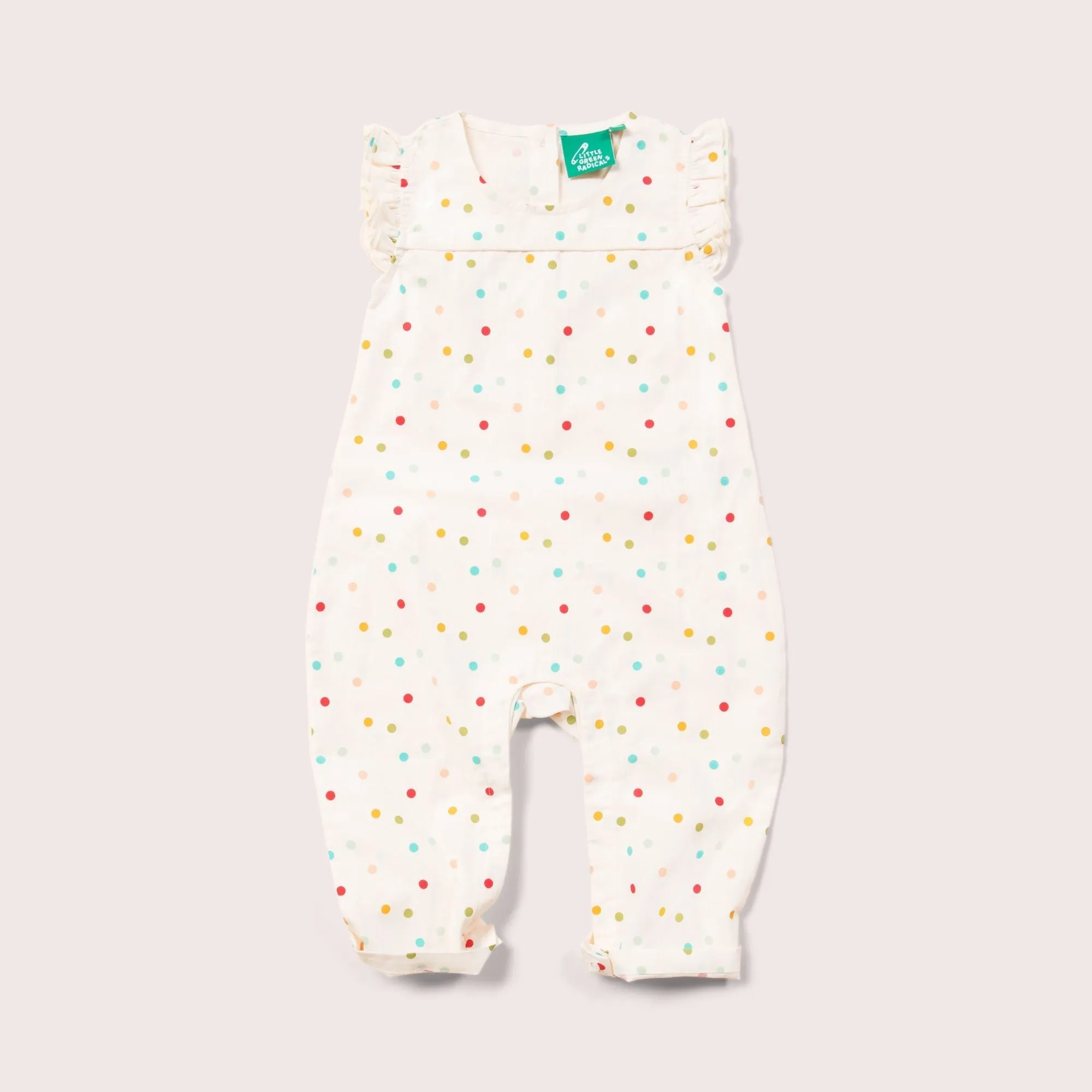 Rainbow Spots Organic Frill Summer Romper
