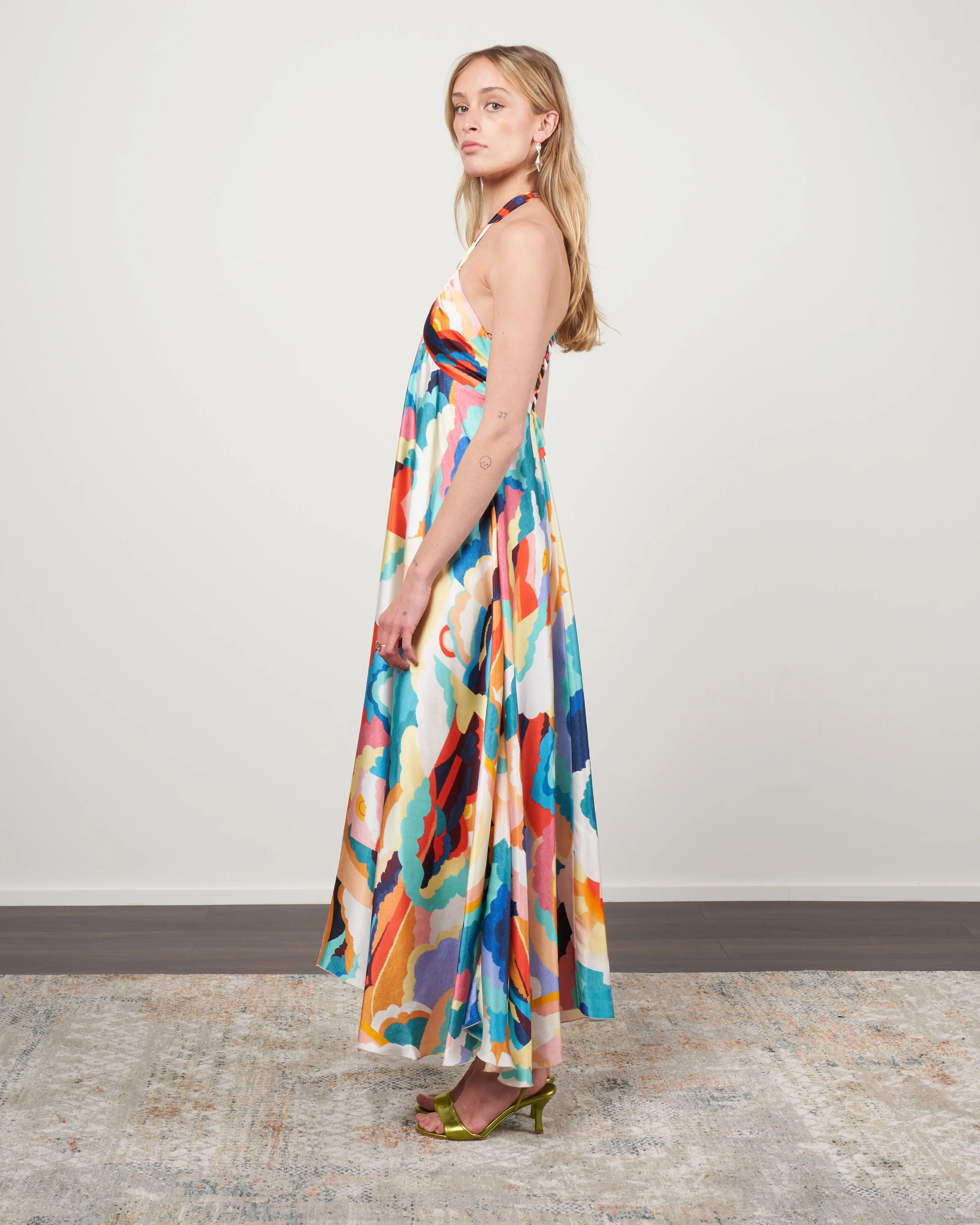 raso dress stampa "up above in the sky" - sunset