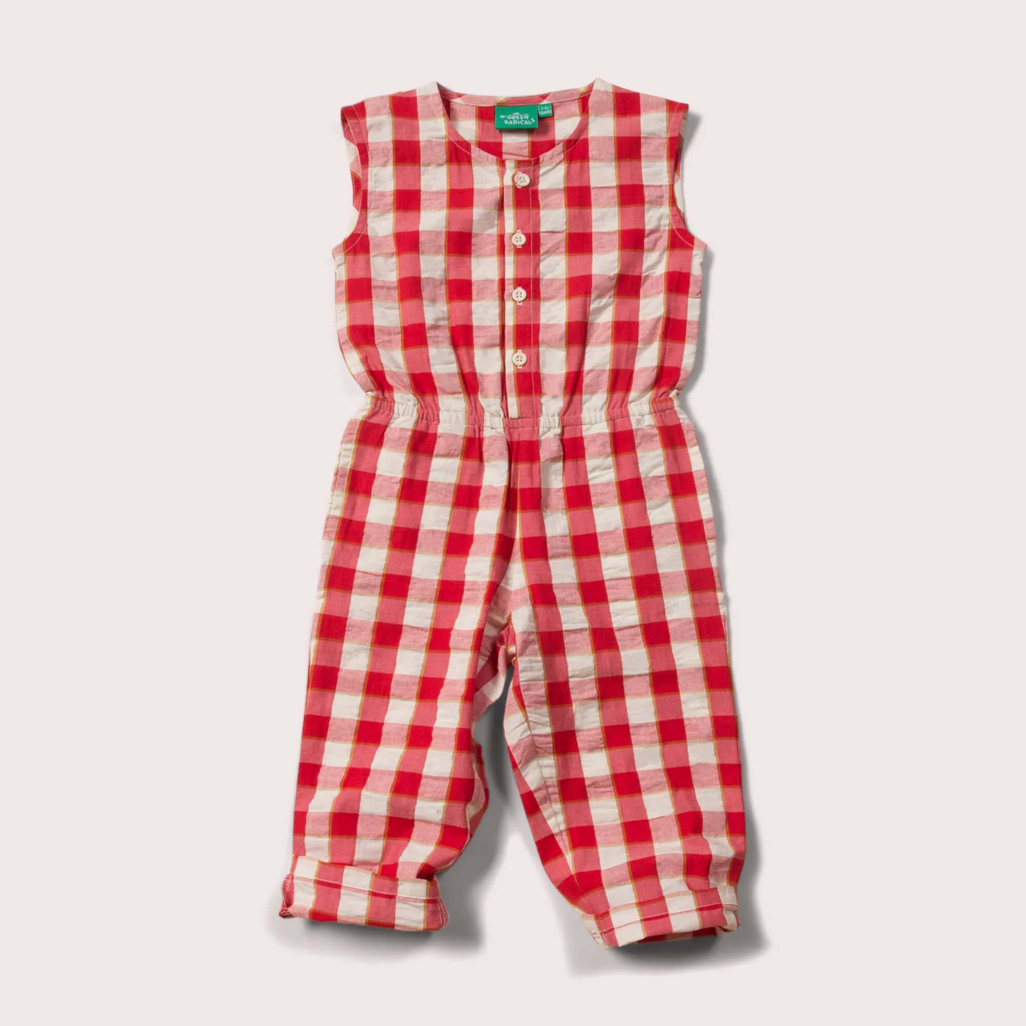 Red Check Cropped Summer Sleeveless Jumpsuit