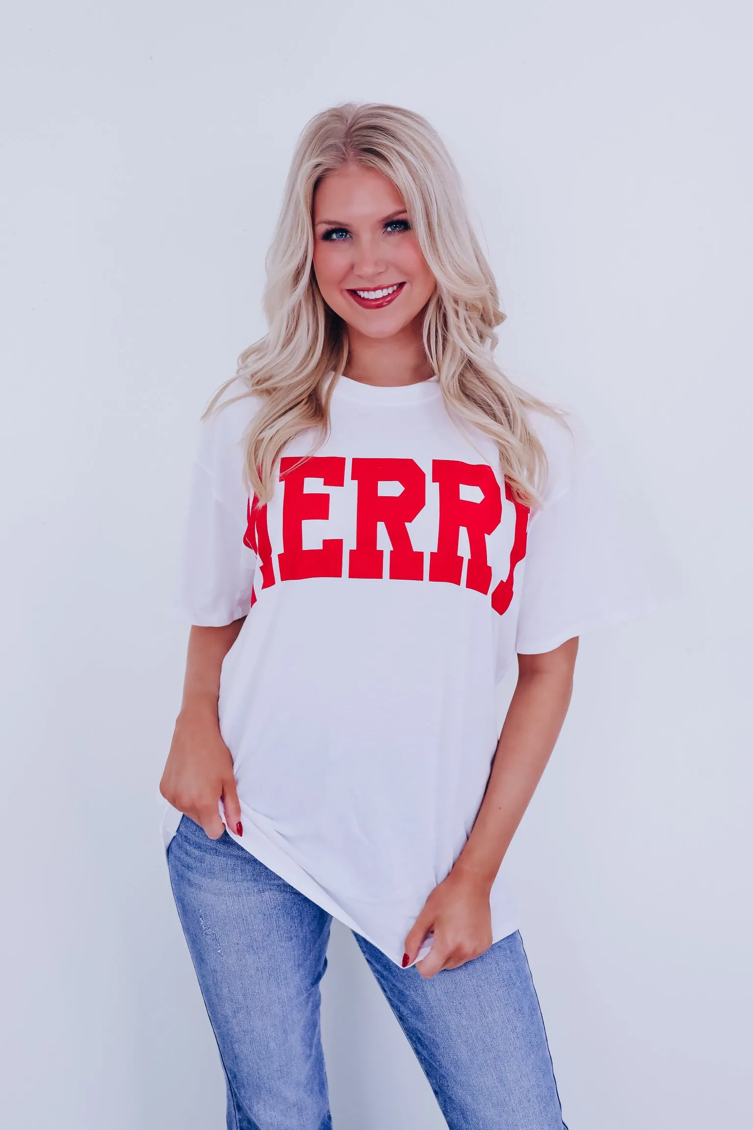 Red Letterman "Merry" Graphic Tee