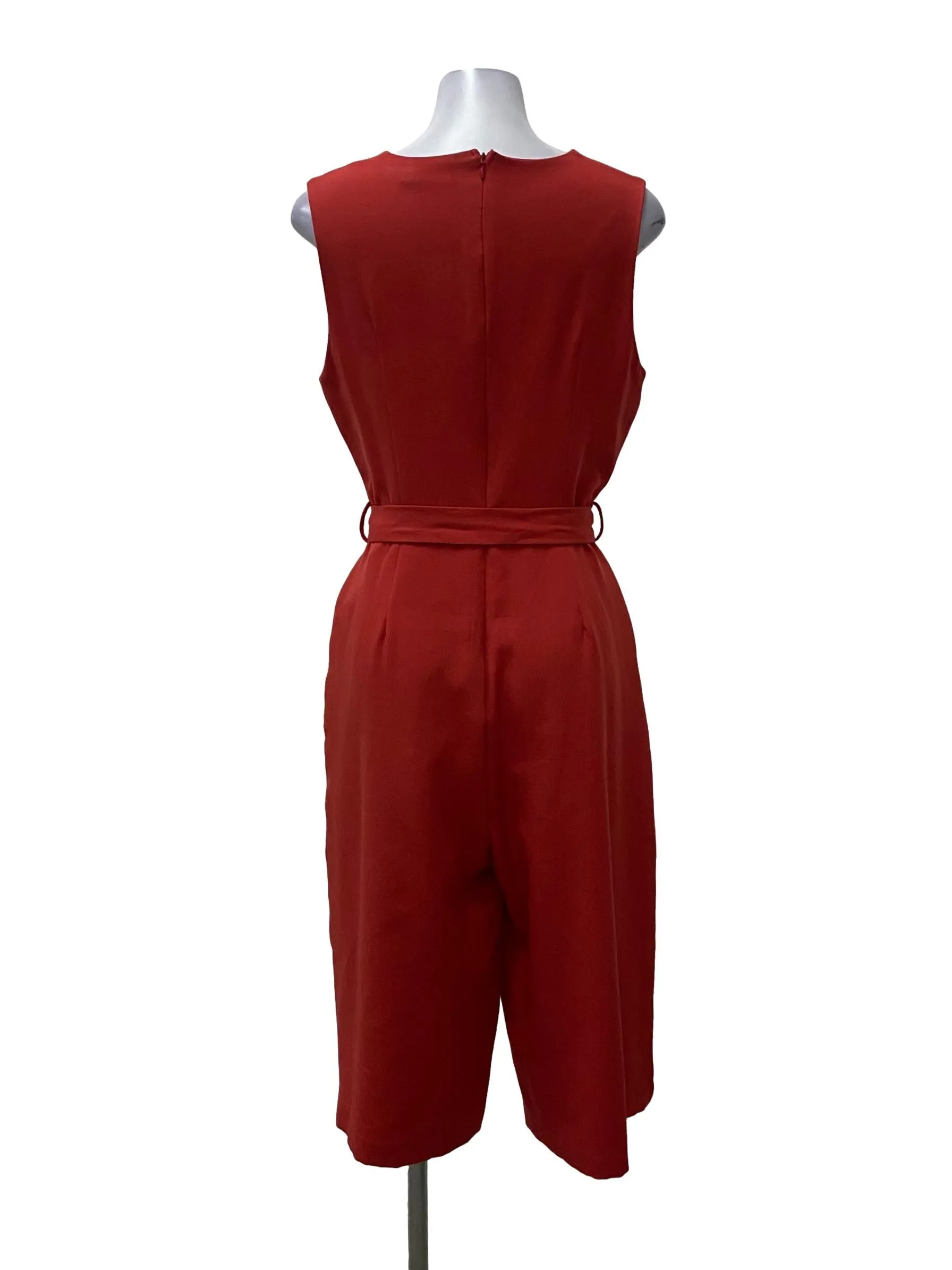 Red V-Neck Sleeveless Jumpsuit