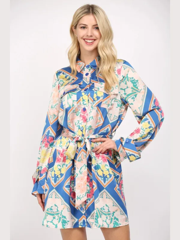 Royal Blue Multi Satin Dress