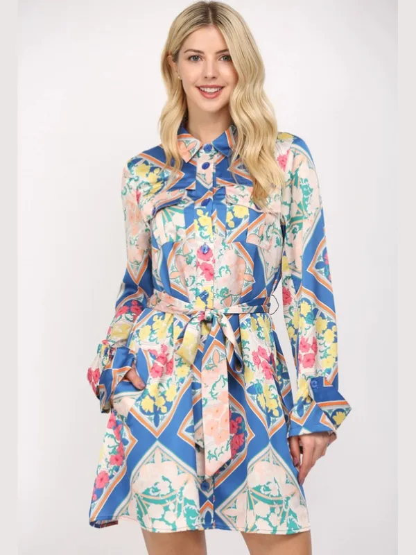 Royal Blue Multi Satin Dress