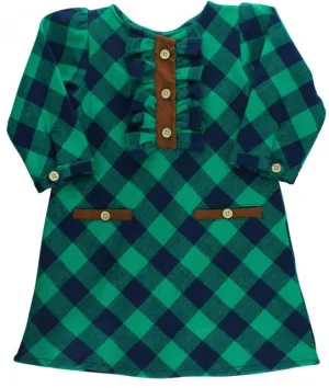 RuffleButts Navy & Emerald Plaid A-Line Dress