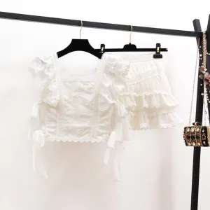 Ruffles Short Sleeve Tops and Mini Short Skirts