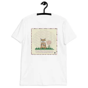 Short sleeve tee featuring a cat illustration with a message, white