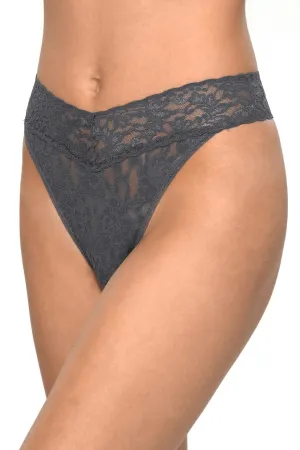 Signature Lace Original Rise Thong - Grey