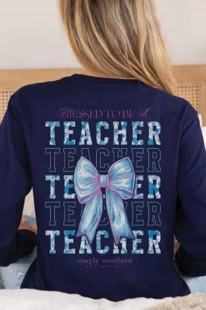 Simply Southern Long Sleeve Blessed Teacher T-Shirt for Women in Eclipse | LS-TEACHER-ECLIPSE