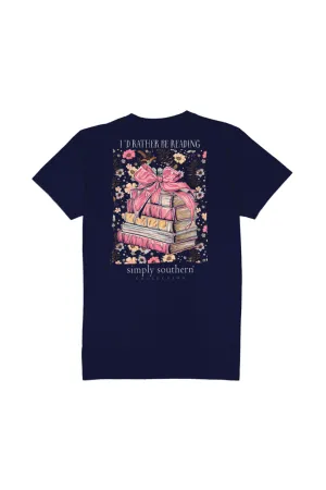 Simply Southern Youth I’d Rather Be Reading T-shirt for Girls in Navy | YTH-SS-READ-NAVY