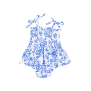 Smocked Bubble W/ Skirt | Roses In Blue