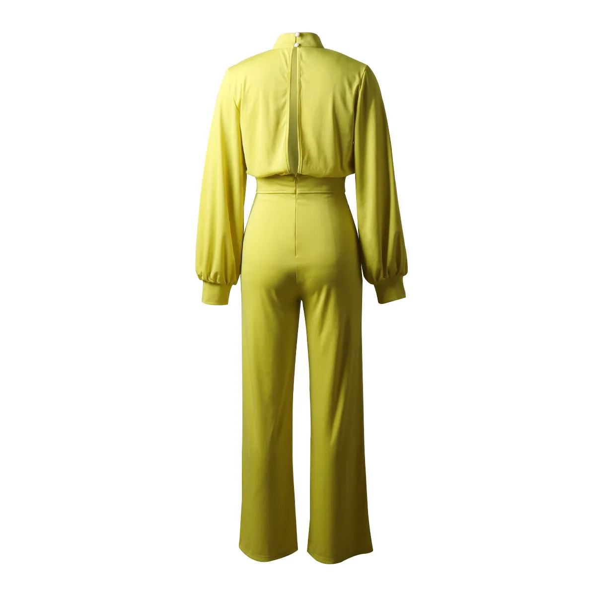 Solid Color High Collar Long Sleeve Casual Jumpsuit