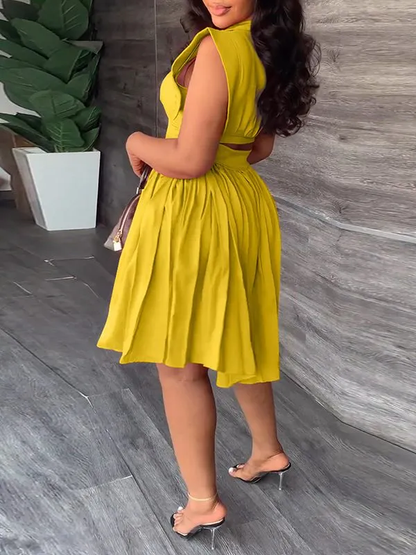 Solid Pleated Shirt Dress--Clearance