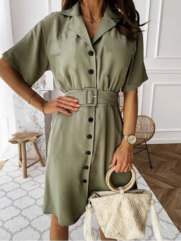 Stunncal V-Neck Button Shirt Dress