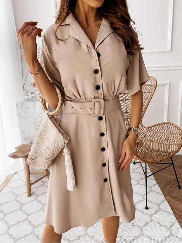 Stunncal V-Neck Button Shirt Dress