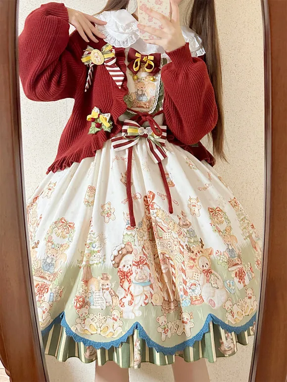 Sweet Lolita Dress Polyester Sleeveless Bows Sweet Christmas Lolita Dress