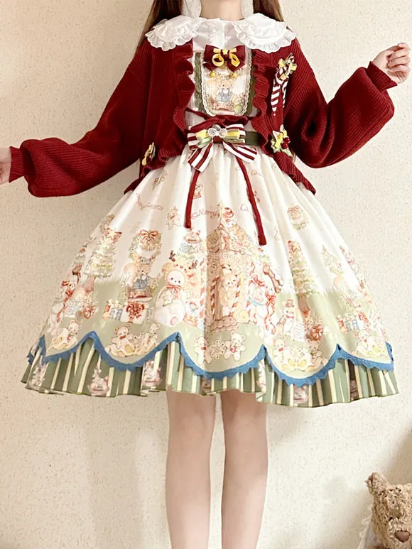 Sweet Lolita Dress Polyester Sleeveless Bows Sweet Christmas Lolita Dress