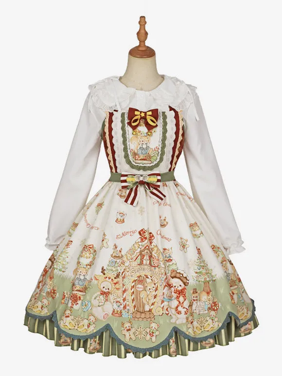 Sweet Lolita Dress Polyester Sleeveless Bows Sweet Christmas Lolita Dress