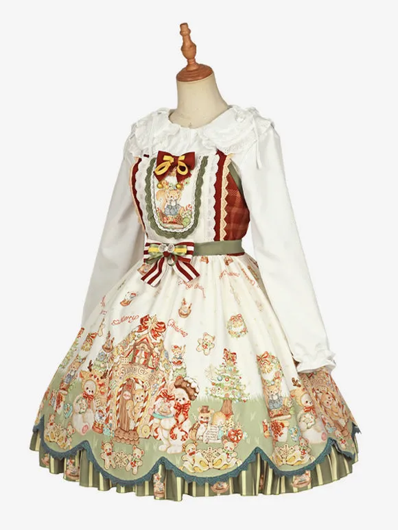 Sweet Lolita Dress Polyester Sleeveless Bows Sweet Christmas Lolita Dress
