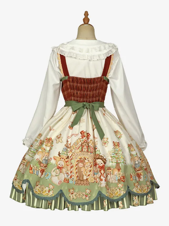 Sweet Lolita Dress Polyester Sleeveless Bows Sweet Christmas Lolita Dress