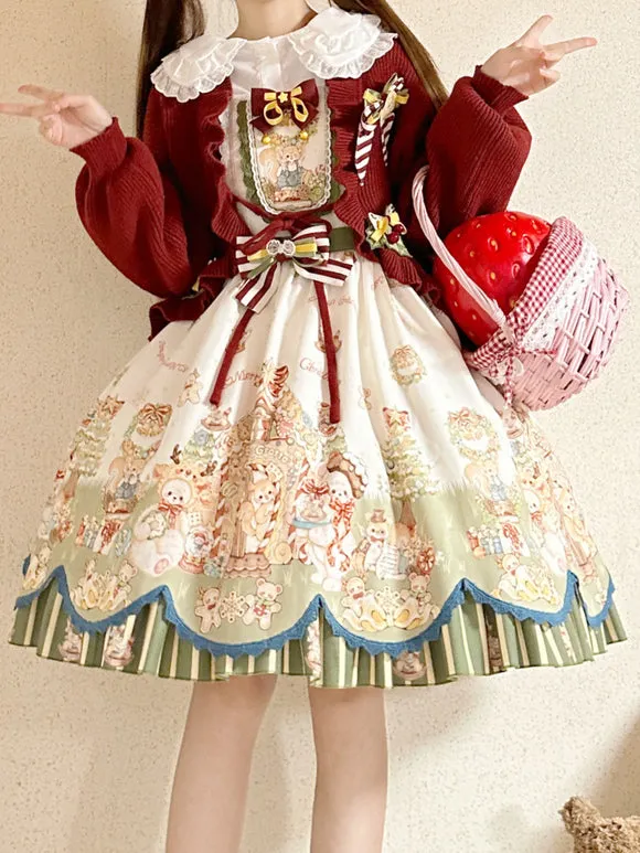 Sweet Lolita Dress Polyester Sleeveless Bows Sweet Christmas Lolita Dress