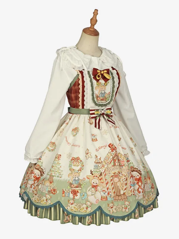 Sweet Lolita Dress Polyester Sleeveless Bows Sweet Christmas Lolita Dress