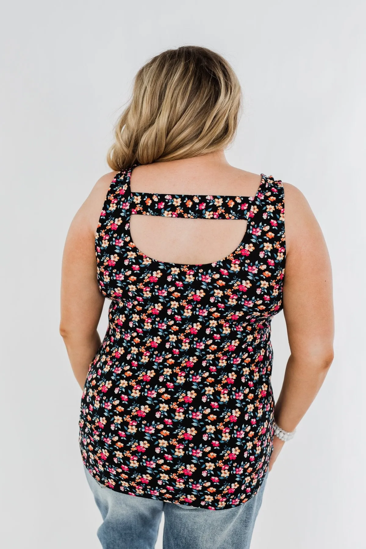 Take Care Floral Tank Top- Black