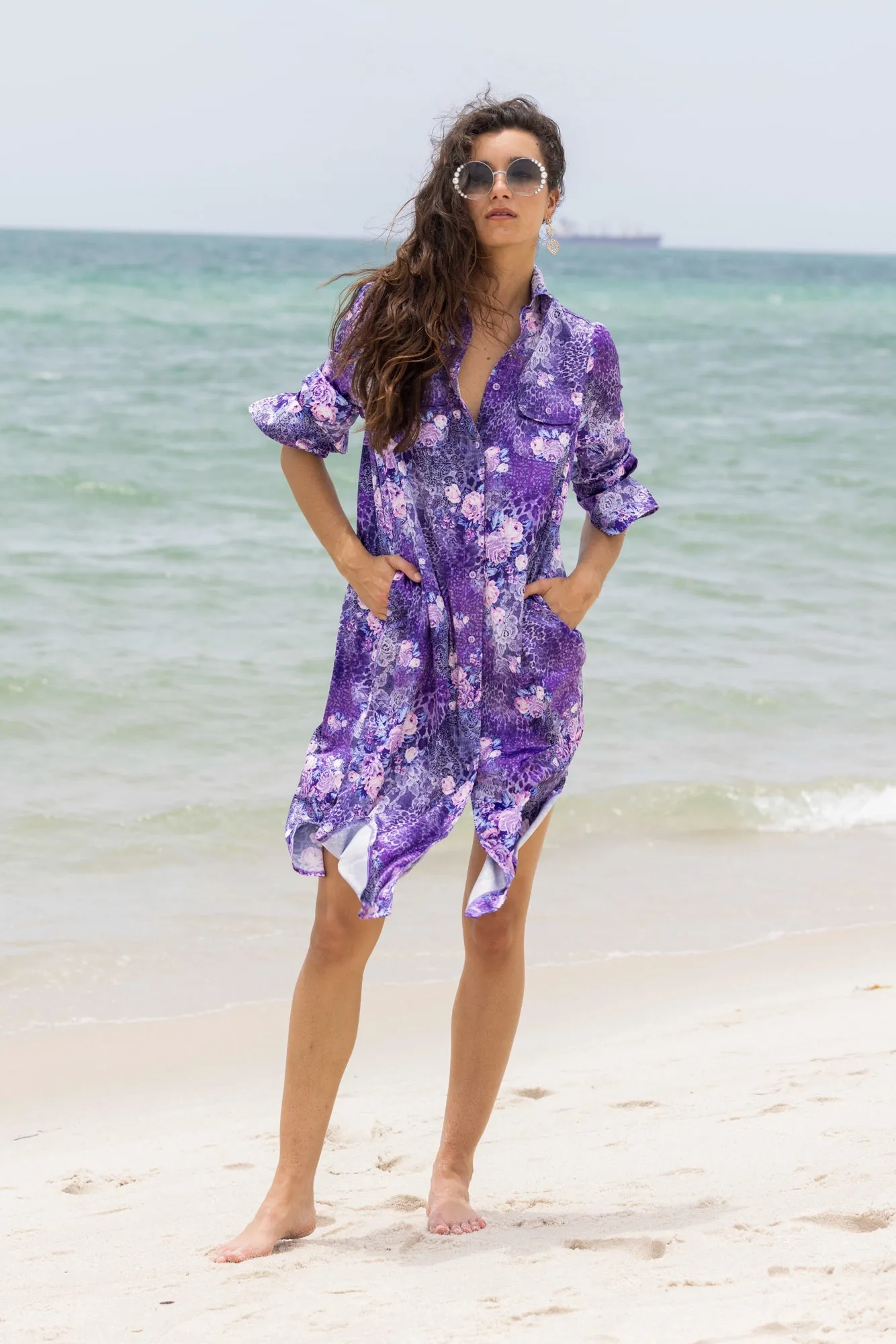 The Naples Shirt Dress - Purple Lace