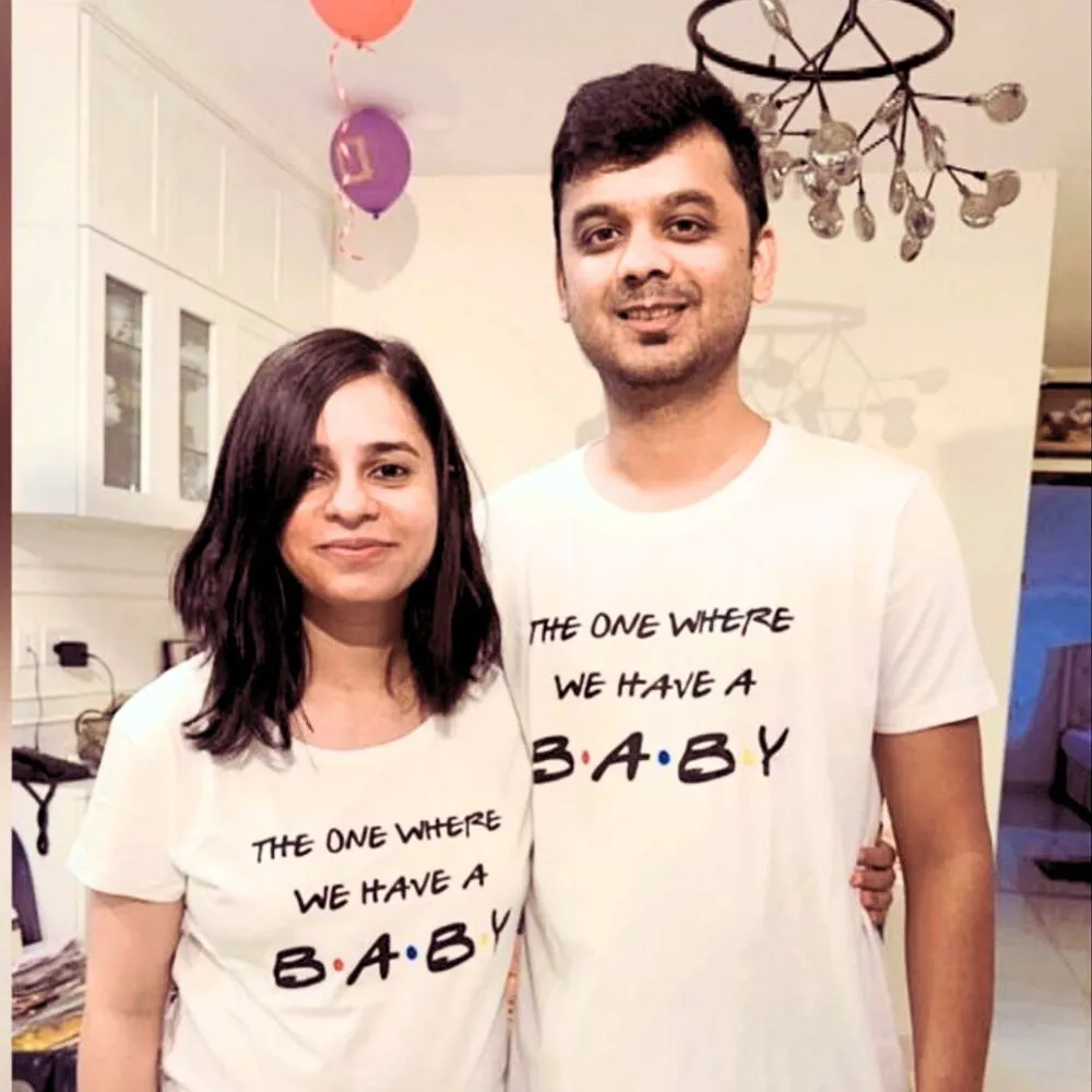 The One Where We Have A Baby Friends Theme Pregnancy Photo Shoot Couple T-Shirt