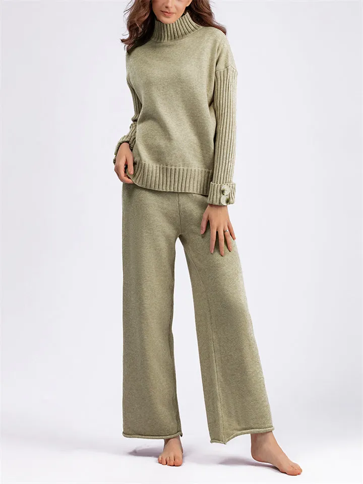 Thermal Autumn High Neck Sweater   Loose Pants