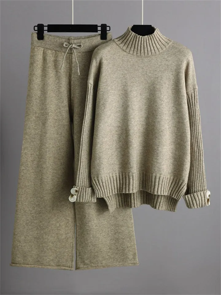 Thermal Autumn High Neck Sweater   Loose Pants