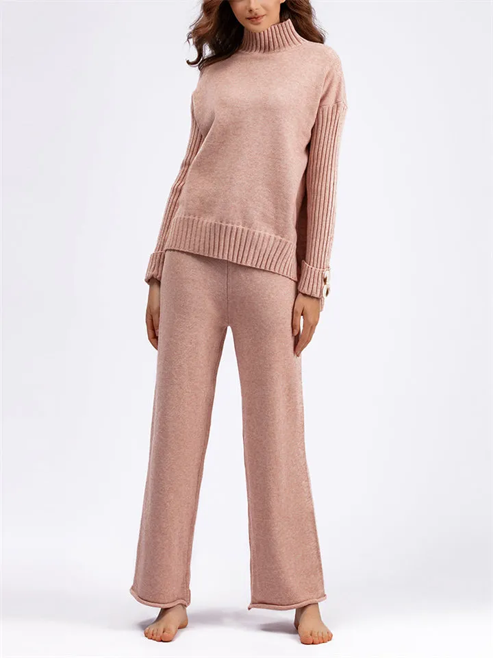 Thermal Autumn High Neck Sweater   Loose Pants