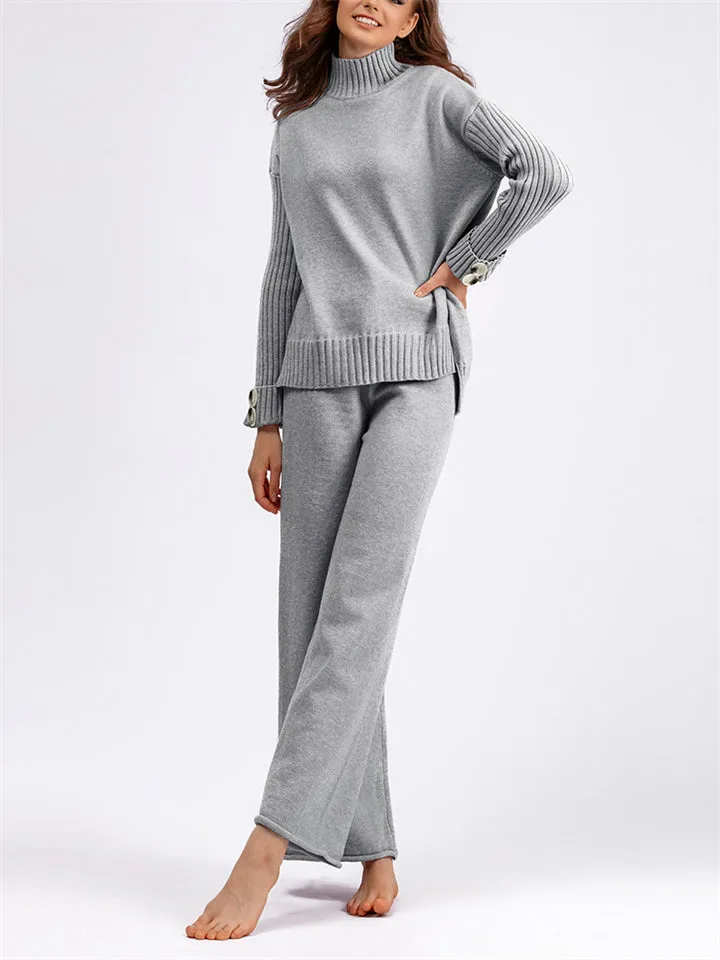 Thermal Autumn High Neck Sweater   Loose Pants