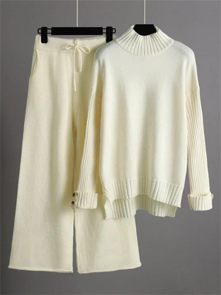 Thermal Autumn High Neck Sweater   Loose Pants