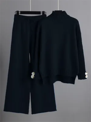 Thermal Autumn High Neck Sweater   Loose Pants