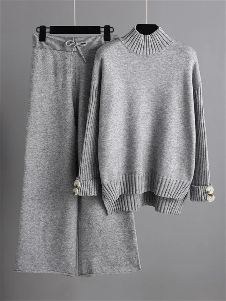 Thermal Autumn High Neck Sweater   Loose Pants