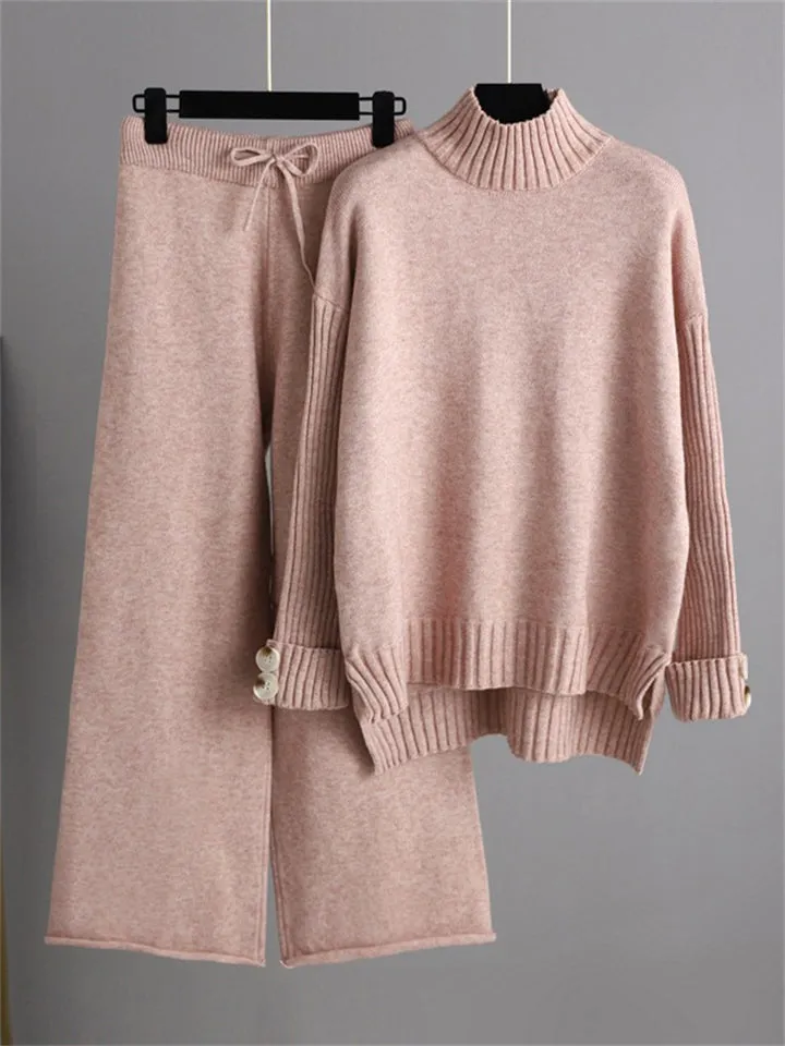 Thermal Autumn High Neck Sweater   Loose Pants