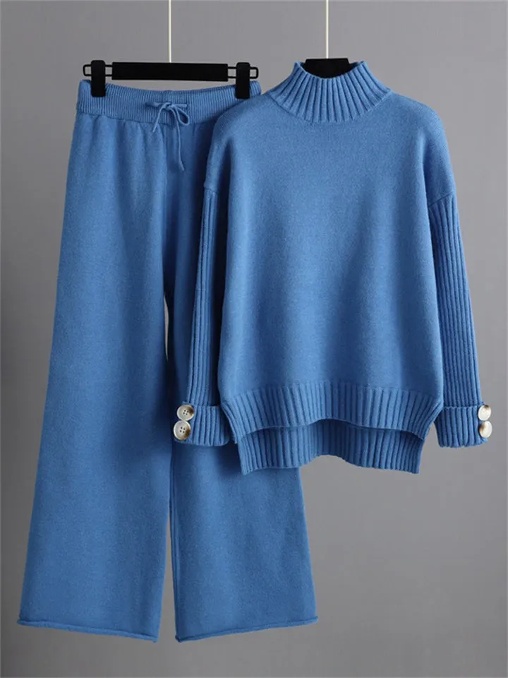 Thermal Autumn High Neck Sweater   Loose Pants