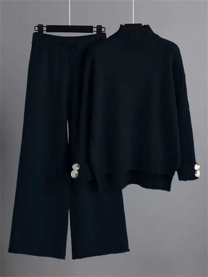 Thermal Autumn High Neck Sweater   Loose Pants