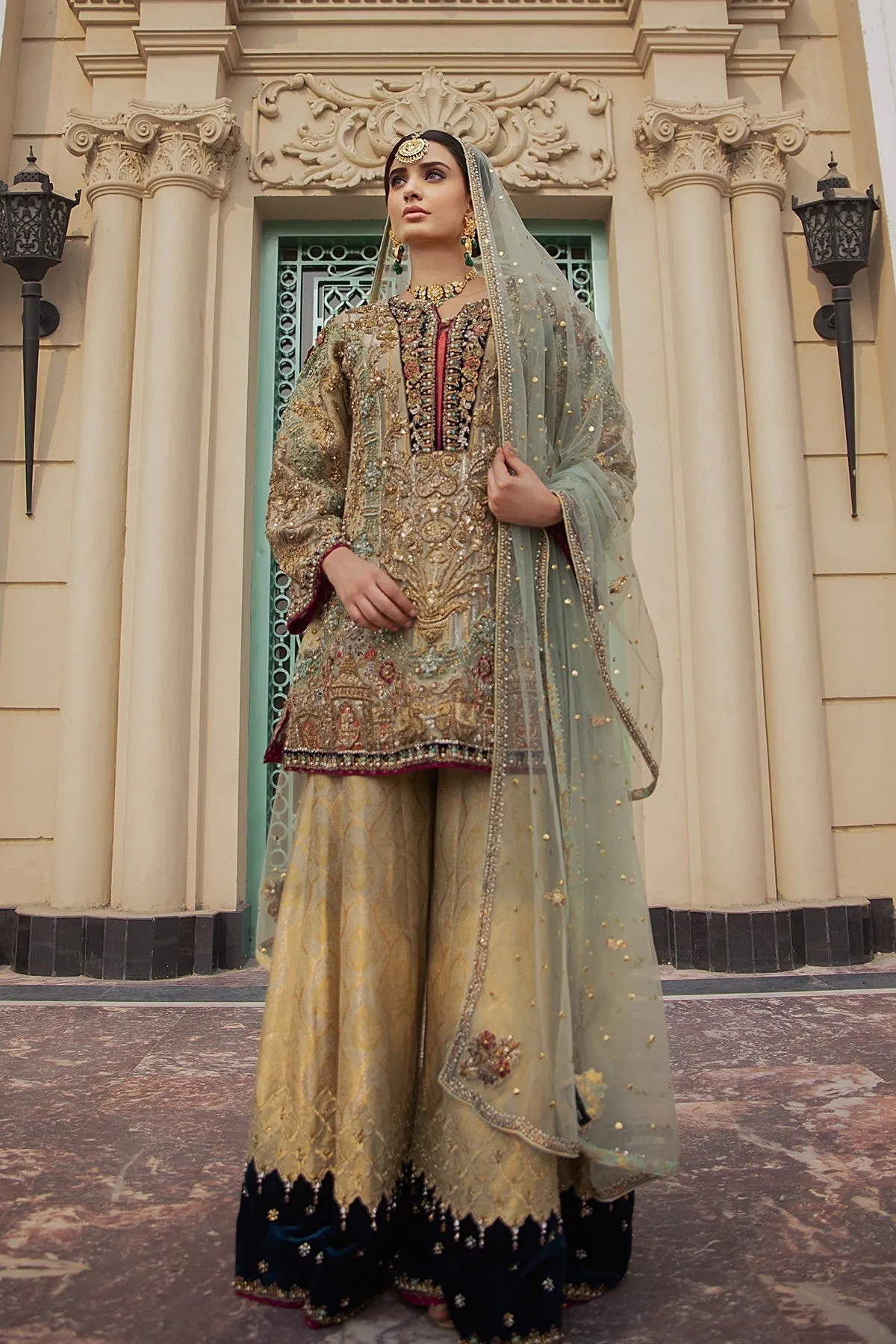 Tissue Jamawar Sharara Kameez Pakistani Wedding Dresses