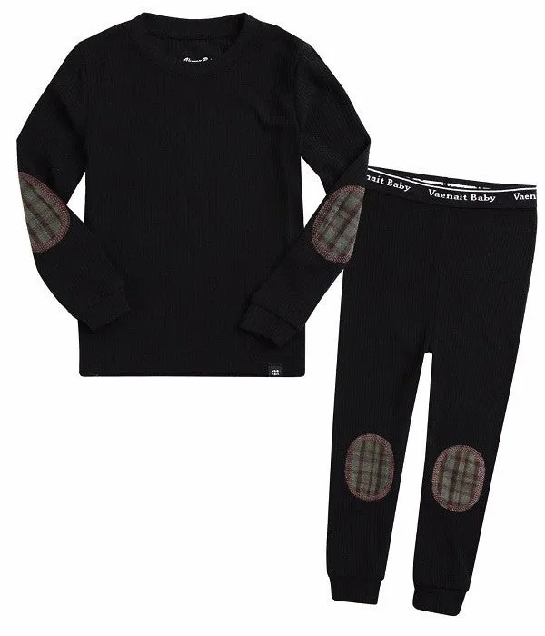 Toddler black 2 piece cotton pajama with knee and elbow patches