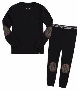 Toddler black 2 piece cotton pajama with knee and elbow patches