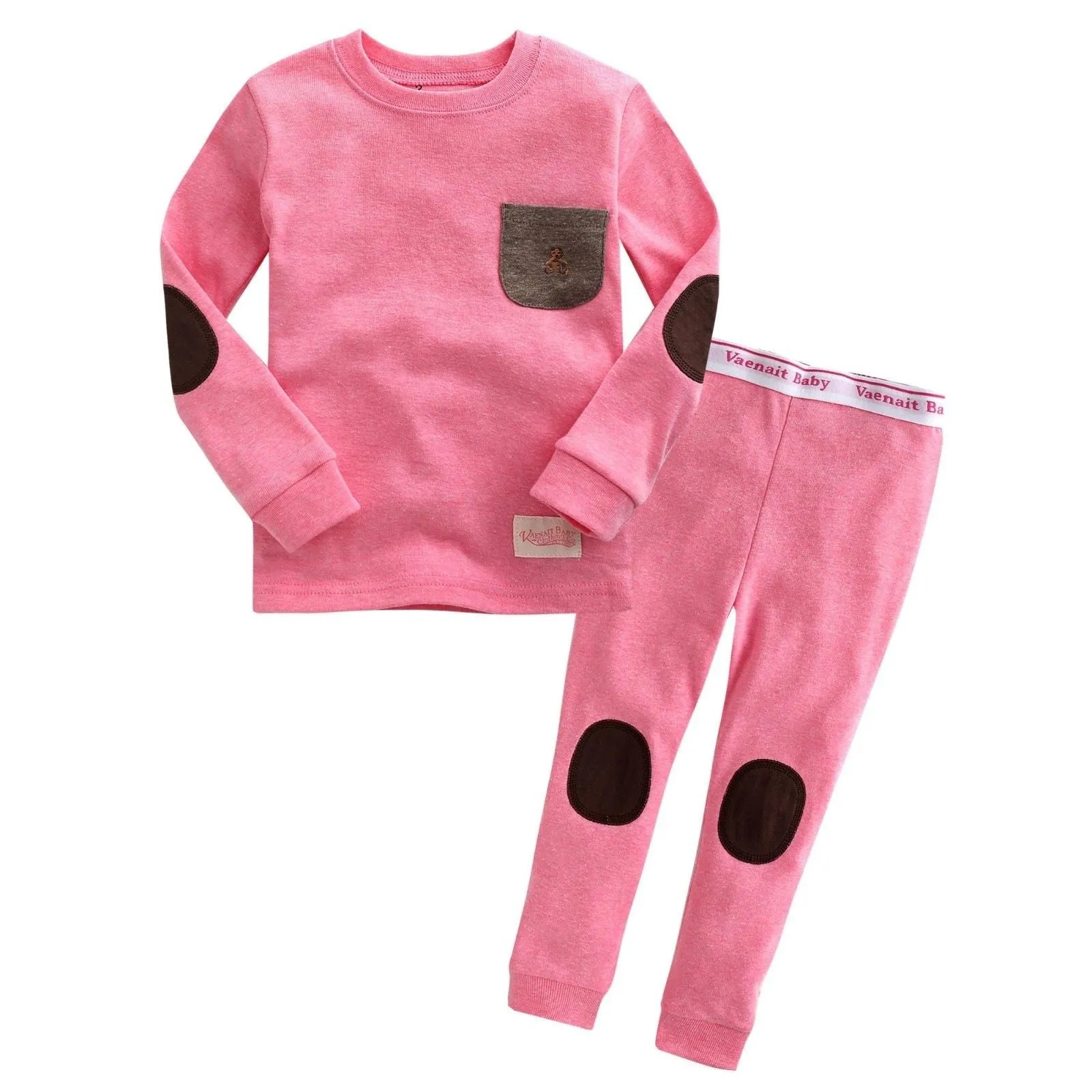 Toddler pink 2 piece cotton pajama with knee and elbow patches