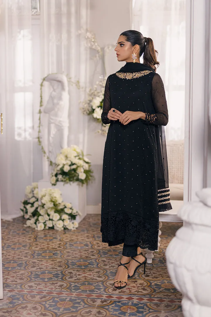 Traditional Black Chiffon Embroidered Pakistani Salwar Kameez Suit