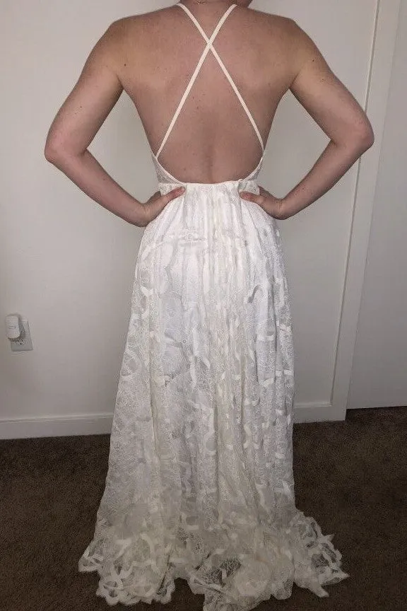 Transparent Halter Wedding Dresses with Lace and Striped Skirt