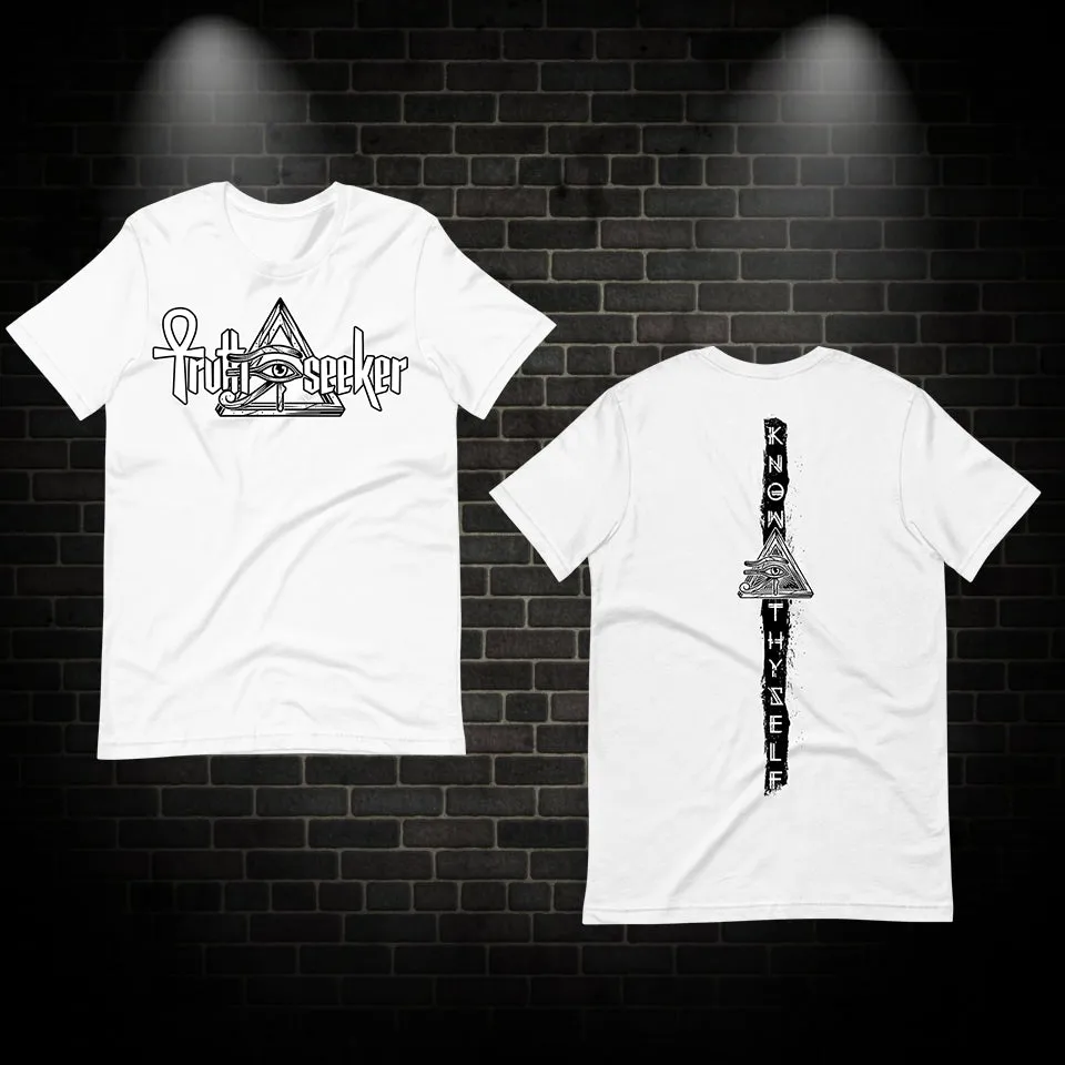 Truth Seeker Black On White T-Shirt