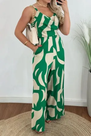 Two-Tone Spaghetti Strap Wide Leg Jumpsuit