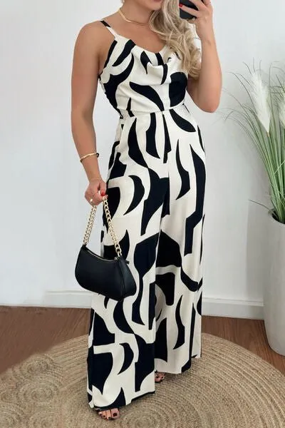 Two-Tone Spaghetti Strap Wide Leg Jumpsuit