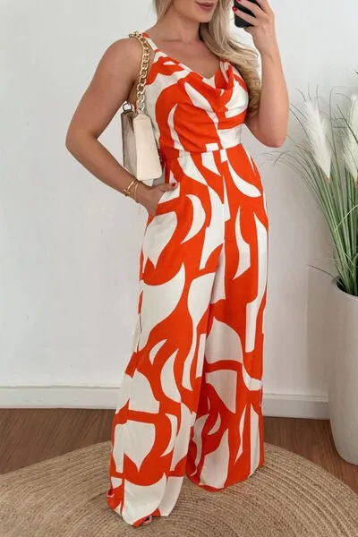 Two-Tone Spaghetti Strap Wide Leg Jumpsuit