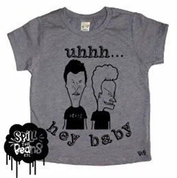 Uhhh Hey Baby Beavis And Butt-Head Kid's Bodysuit or Tee *** BLACK INK ONLY ***