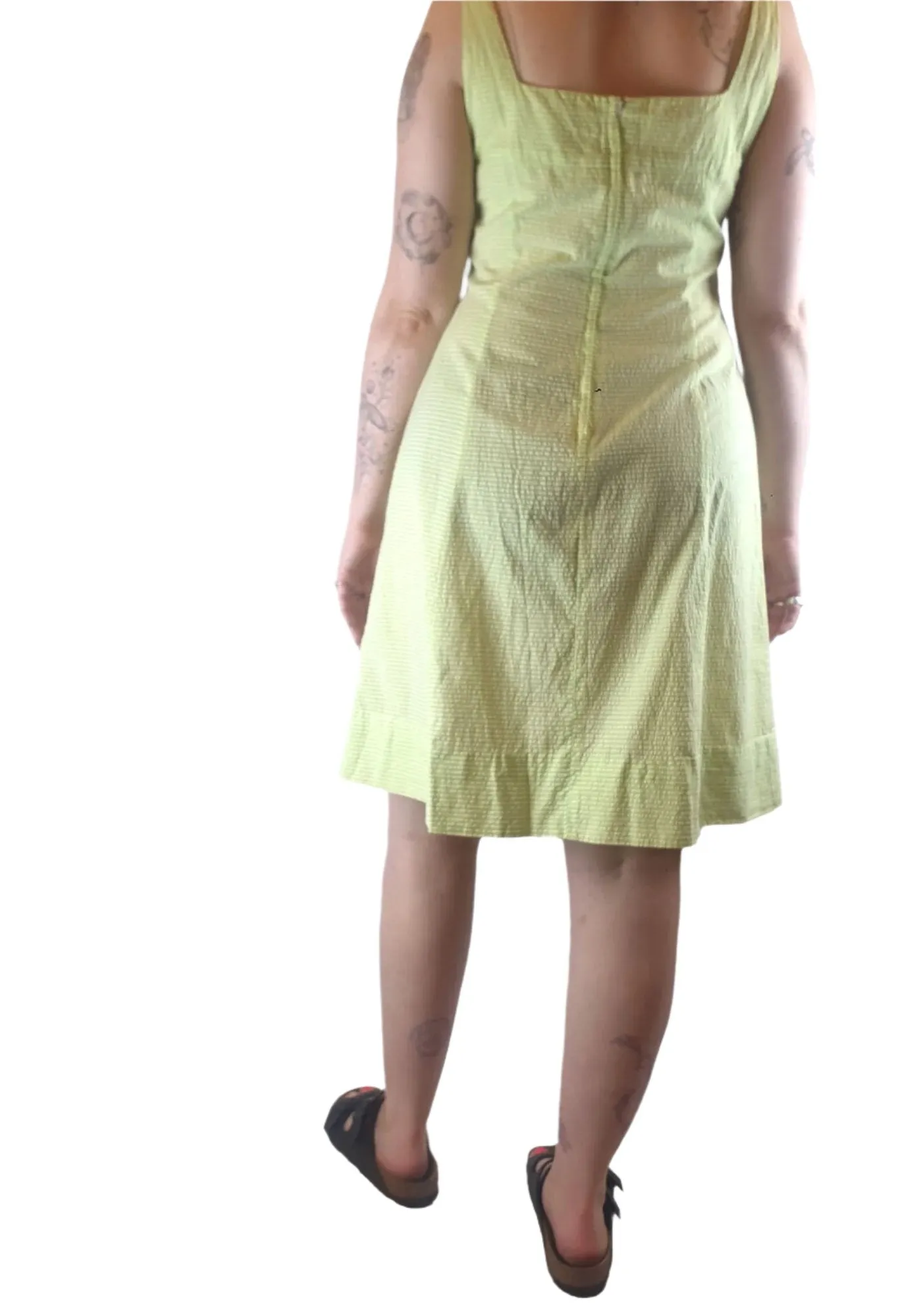 Vintage Allen Gar lime green and white striped sleeveless dress size 14 (best fits 12)